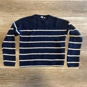 Gap Sweater Womens‎ XS Navy Blue White Striped Cotton Knit Nautical Crewneck